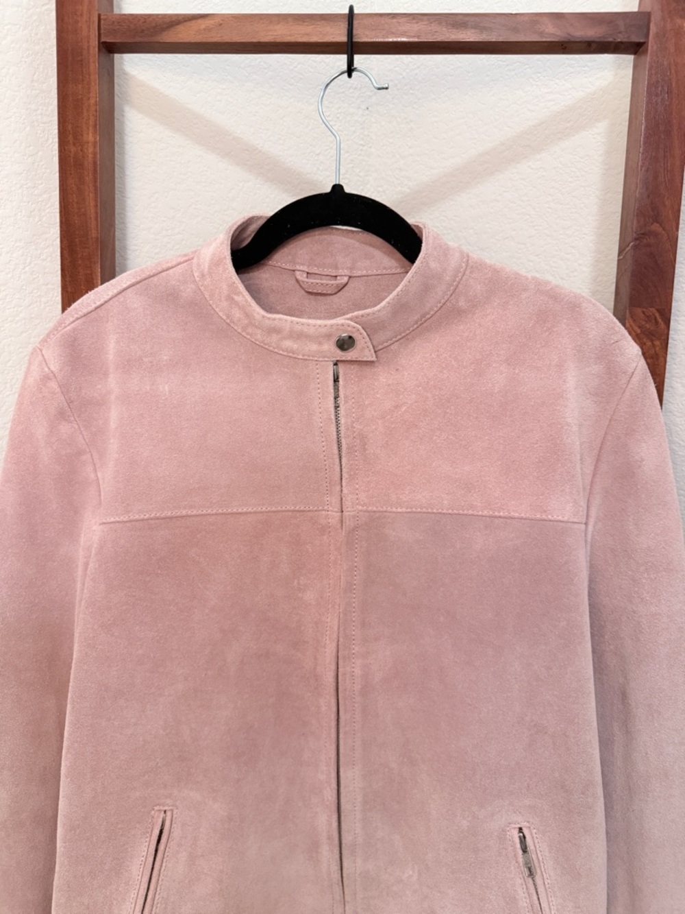 Understated Leather Free People Looker Light Pink Cow Suede Zip Moto Jacket Sz L - Picture 9 of 14